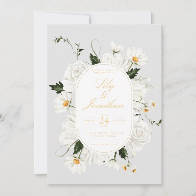 Invitación Daisey blanco y Boda de Rosas (Anverso)