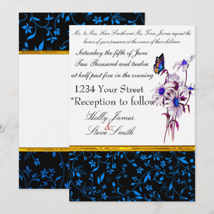 Invitación Daisias Azules Y Búferbol De Buen Gusto
