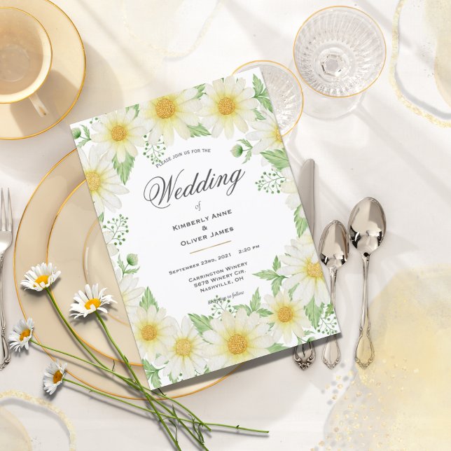 Invitación Daisies Acuarela Floral Blanca Moderno Boda Inv (Subido por el creador)