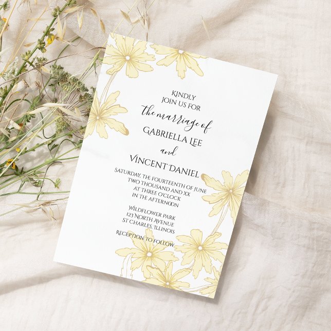 Invitación Daisies amarillos claros sobre Boda blanco (Subido por el creador)