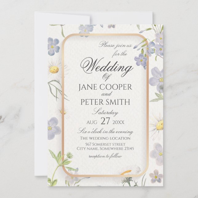 Invitación Daisies and wildflowers floral Wedding Invitation (Anverso)