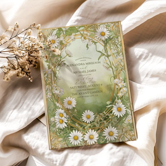 Invitación Daisies Art Nouveau Ivory Green Boda (Subido por el creador)