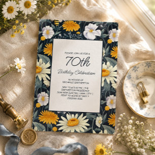 Invitación Daisies Azul Marino Amarillo Jardín 70 Cumpleaños