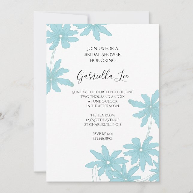 Invitación Daisies Azules Ligeros Ducha Bridal (Anverso)