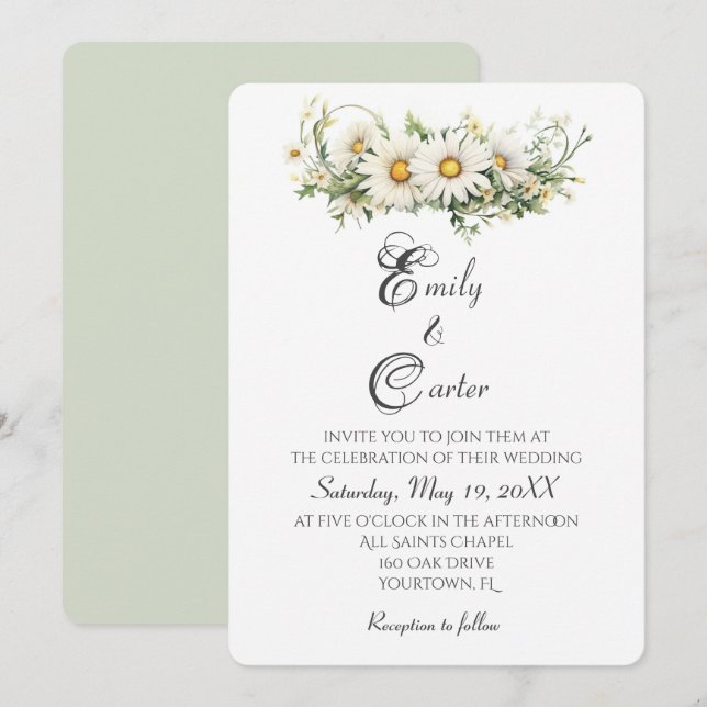 Invitación Daisies blancos Boda de acuarela (Anverso / Reverso)