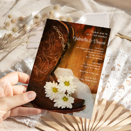 Invitación Daisies Blancos Boots País Boda Occidental