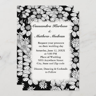 Invitación Daisies blancos con Boda de fondo negro