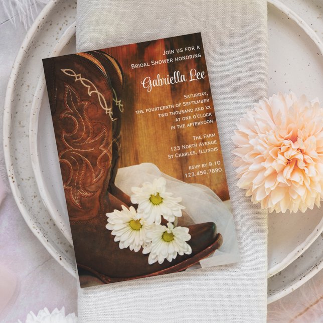 Invitación Daisies blancos Cowboy bota ducha de novia occiden (Subido por el creador)