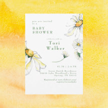 Daisies blancos de color de agua Baby Shower