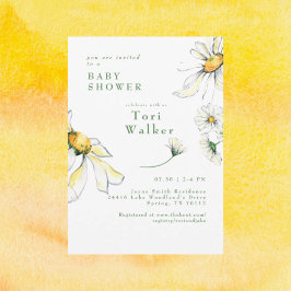 Invitación Daisies blancos de color de agua Baby Shower