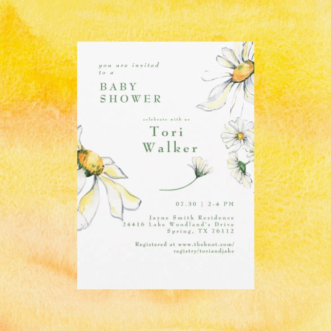 Invitación Daisies blancos de color de agua Baby Shower (Subido por el creador)