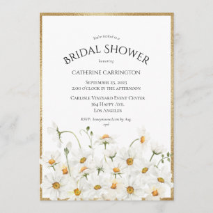 Invitación Daisies Blancos Dorados Floral Watercolor Bridal S