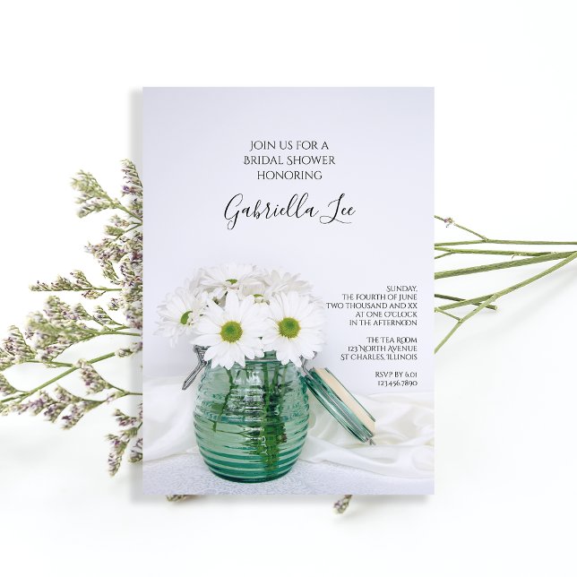 Invitación Daisies blancos en ducha de novias Blue Jar Vase (Subido por el creador)