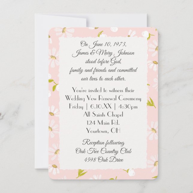 Invitación Daisies Blancos En La Renovación Del Voto Rosa De  (Anverso)