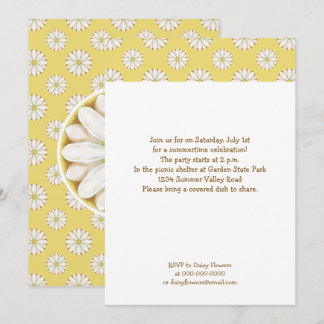 Invitación Daisies blancos en picnic de verano amarillo dorad