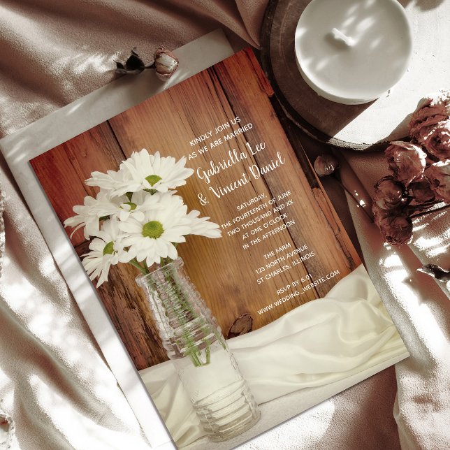 Invitación Daisies blancos en una boda campestre con botellas (Subido por el creador)