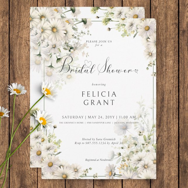 Invitación Daisies blancos ruidosos duchas de novias (Rustic White Daisies Bridal Shower Invitation)