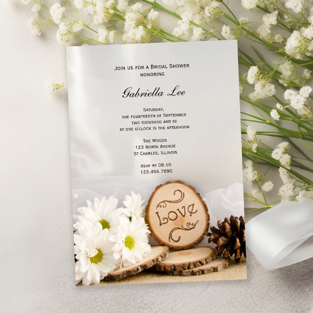 Invitación Daisies blancos ruidosos Woodland Bridal Shower (Subido por el creador)