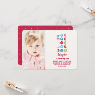 Invitación Daisies difusos en color puntos en primer cumpleañ