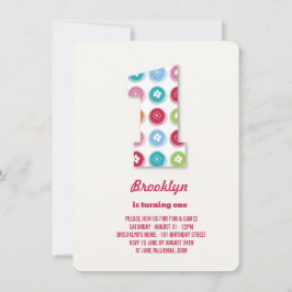 Invitación Daisies difusos en color puntos en primer cumpleañ