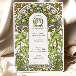Invitación Daisies dorados y Boda Art Nouveau del follaje ver