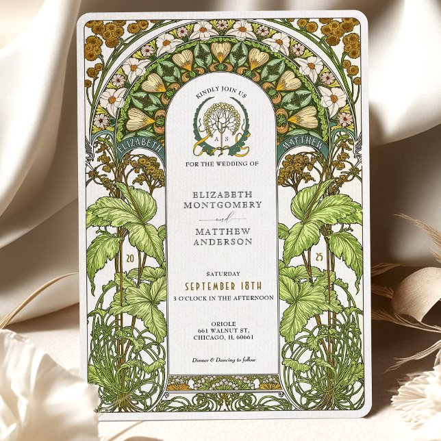 Invitación Daisies dorados y Boda Art Nouveau del follaje ver (Subido por el creador)