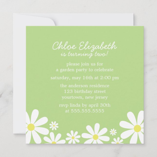 Invitación Daisies Dulce Chica Fiesta de Cumpleaños (Anverso)