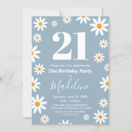 Invitación Daisies Dusty blue Birthday Party Invitation
