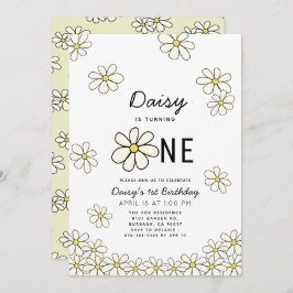 Invitación Daisies en caída Floral Blanca Primer cumpleaños