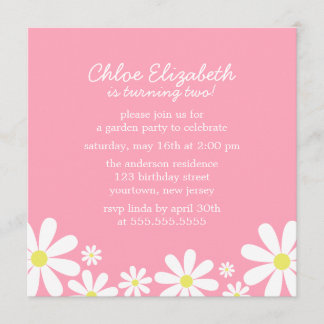 Invitación Daisies en la fiesta de cumpleaños del Chica Rosad
