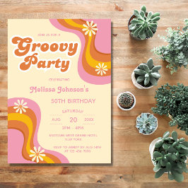 Invitación Daisies Fiesta de Retro Groovy de los años 70