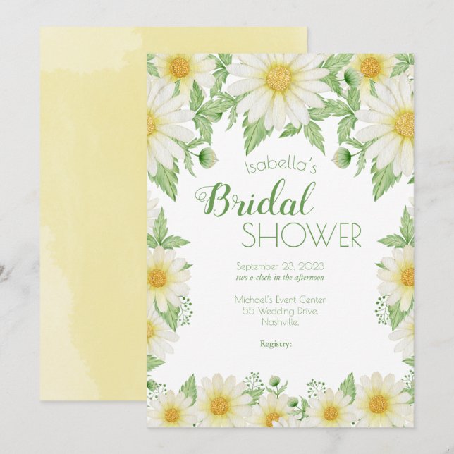Invitación Daisies Floral de amarillo blanco ducha de novia (Anverso / Reverso)
