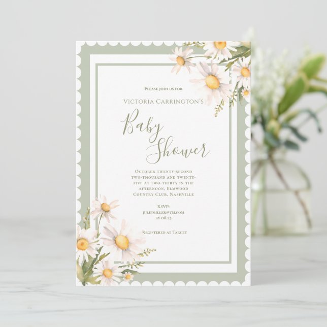 Invitación Daisies Floral Elegante Baby Shower (Anverso de pie)