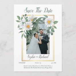 Invitación Daisies Floral Gold Wedding Save The Date Card