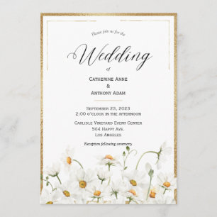 Invitación Daisies Floral Watercolor Gold Boda