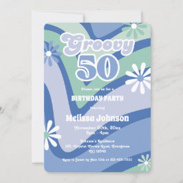 Invitación Daisies Groovy 50º cumpleaños azul