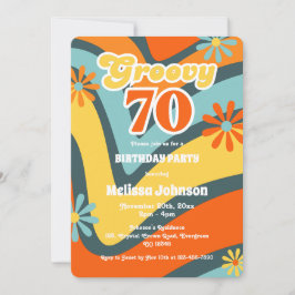 Invitación Daisies Groovy 70 Aniversario Verde de la Ola Retr