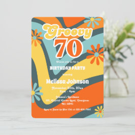 Invitación Daisies Groovy 70 Aniversario Verde de la Ola Retr