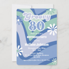Invitación Daisies Groovy 80º cumpleaños azul