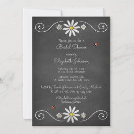 Invitación Daisies Ladybugs Rústica Chalkboard Bridal Shower