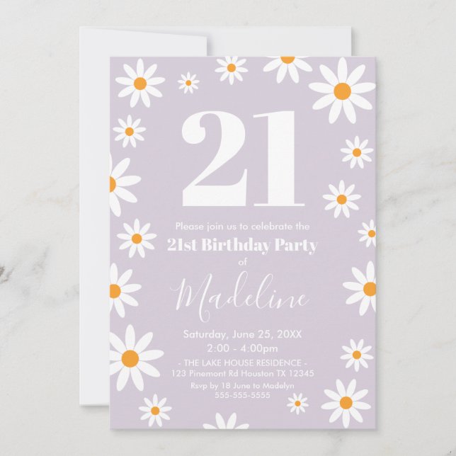 Invitación Daisies lilac Birthday Party Invitation (Anverso)