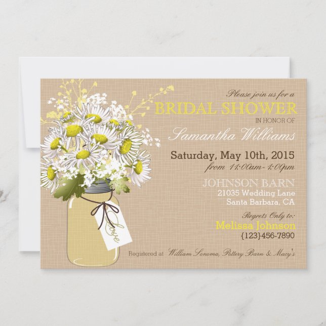 Invitación Daisies Mason Jar Burlap Rustic Bridal Shower (Anverso)