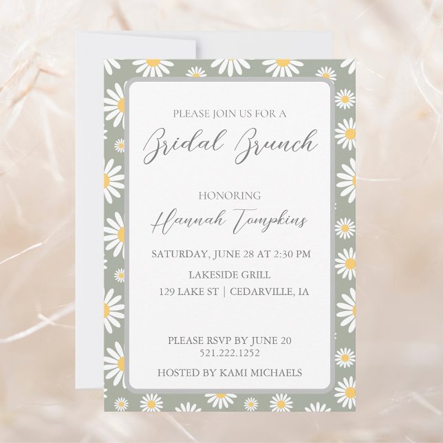 Invitación Daisies modernos sobre brunch de novia gris invita (Subido por el creador)