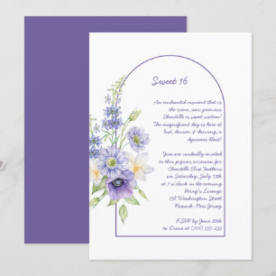 Invitación Daisies morados, anémonas, arca floral dulce 16