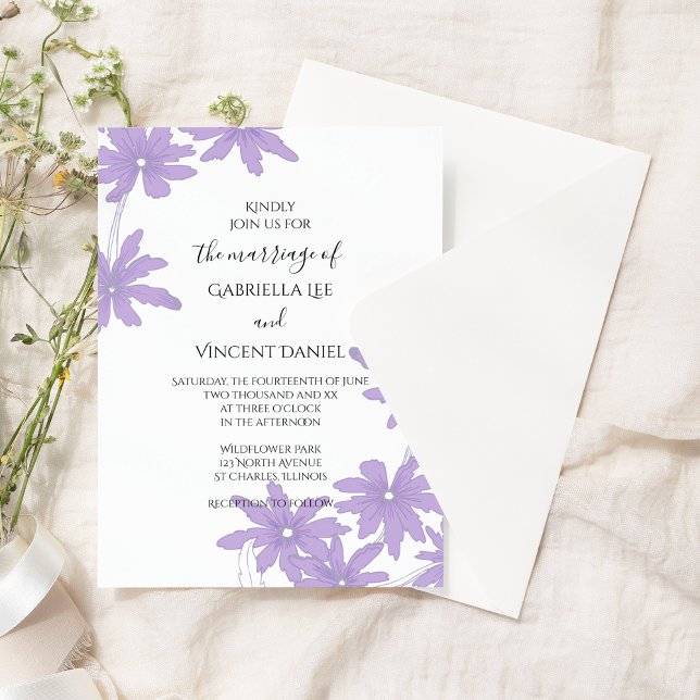 Invitación Daisies morados en Boda blanco (Subido por el creador)