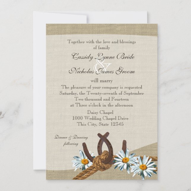 Invitación Daisies occidentales y herraduras (Anverso)
