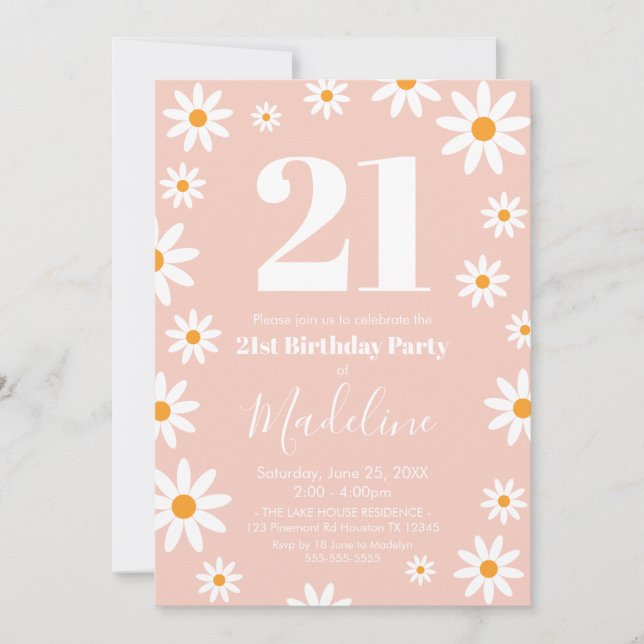 Invitación Daisies pink Birthday Party Invitation  (Anverso)