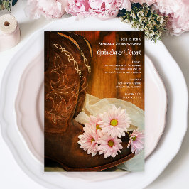 Invitación Daisies rosados Cowboy Boots Boda Cena de ensayo