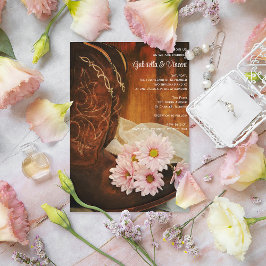 Invitación Daisies rosados Cowboy Boots País Boda occidental