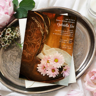 Invitación Daisies rosados Cowboy bota ducha de novia occiden